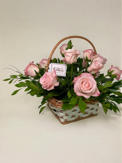 Cesta de Rosas Cor de Rosa